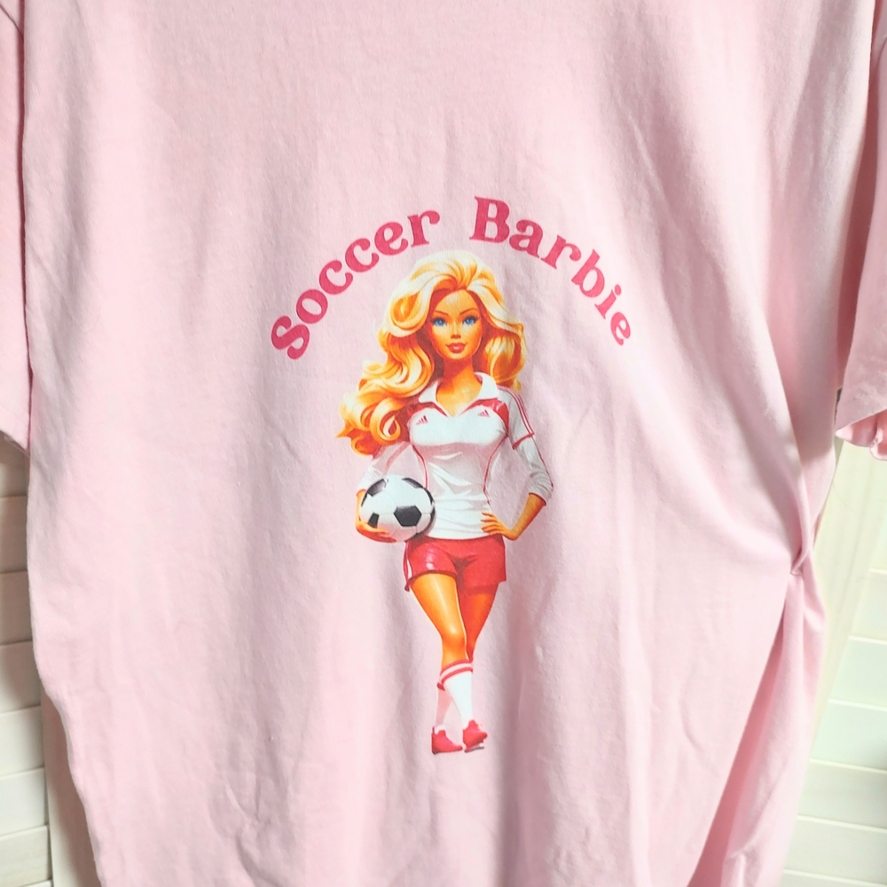 Gildan Pink "Soccer Barbie" Graphic Tee